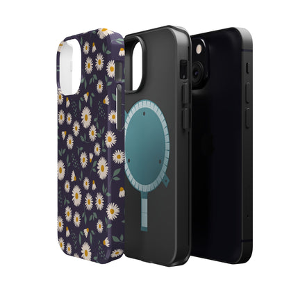 Midnight Daisy MagSafe iPhone Case – Dark Navy Floral Design, Slim and Protective