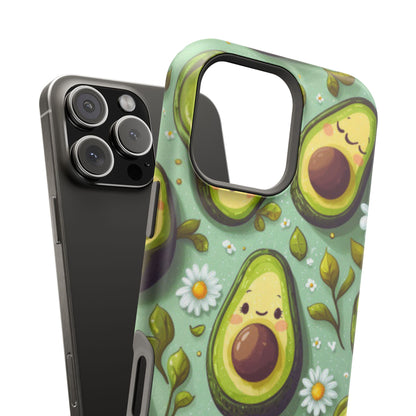 Cute Avocado MagSafe iPhone Case – Adorable Kawaii Avocados with Daisies, Shock-Resistant