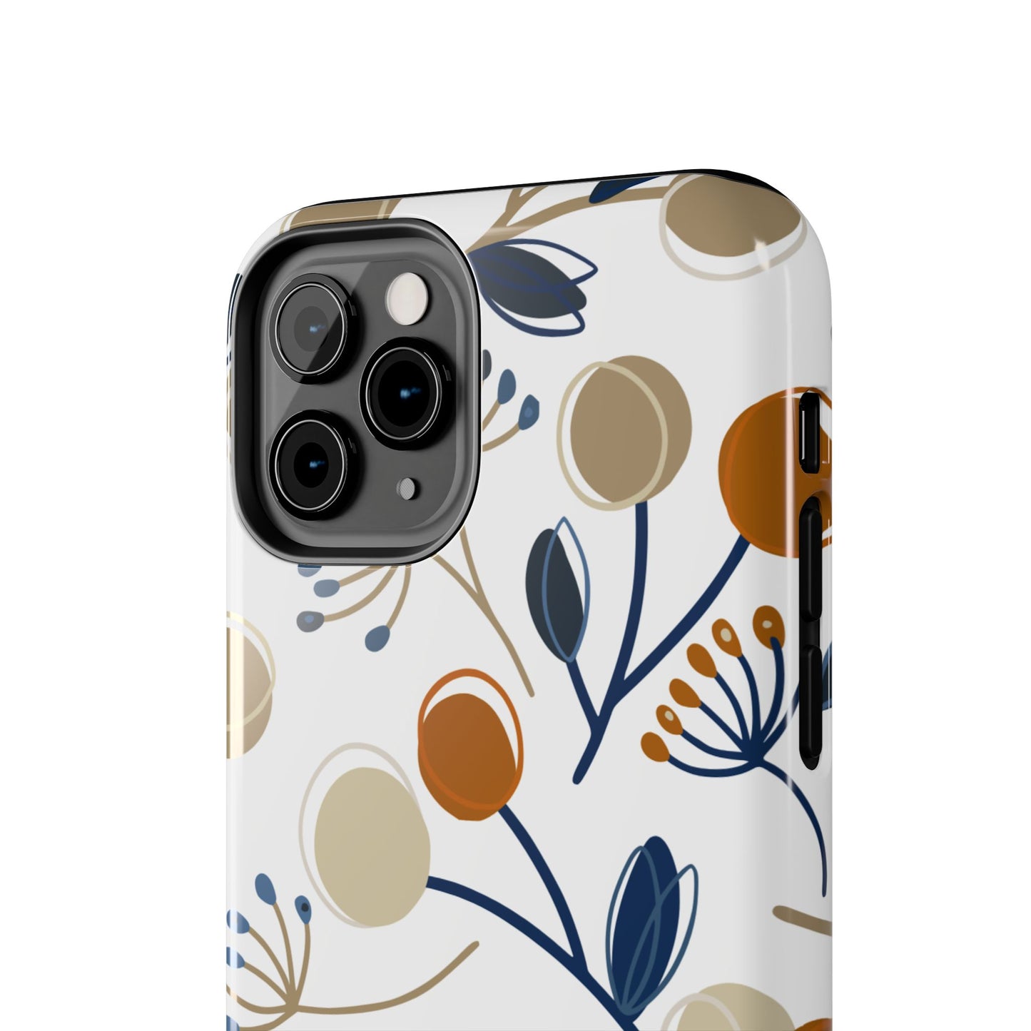 Modern Botanical Berries Tough iPhone Case – Earthy Tones & Navy Accents, Shock-Resistant