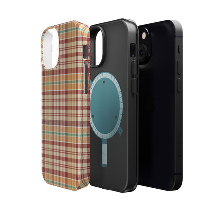 Retro Chic Plaid MagSafe iPhone Case in Red, Orange, Green & Cream – Vintage Design Meets Modern Tech