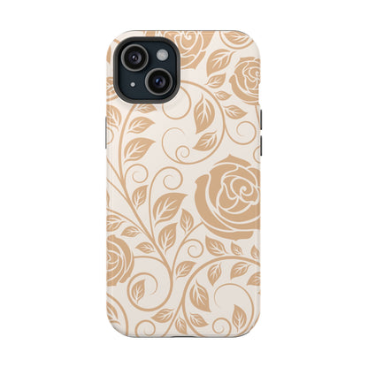 Vintage Rose Vine Tough MagSafe iPhone Case – Elegant Floral Pattern with Dual-Layer Protection