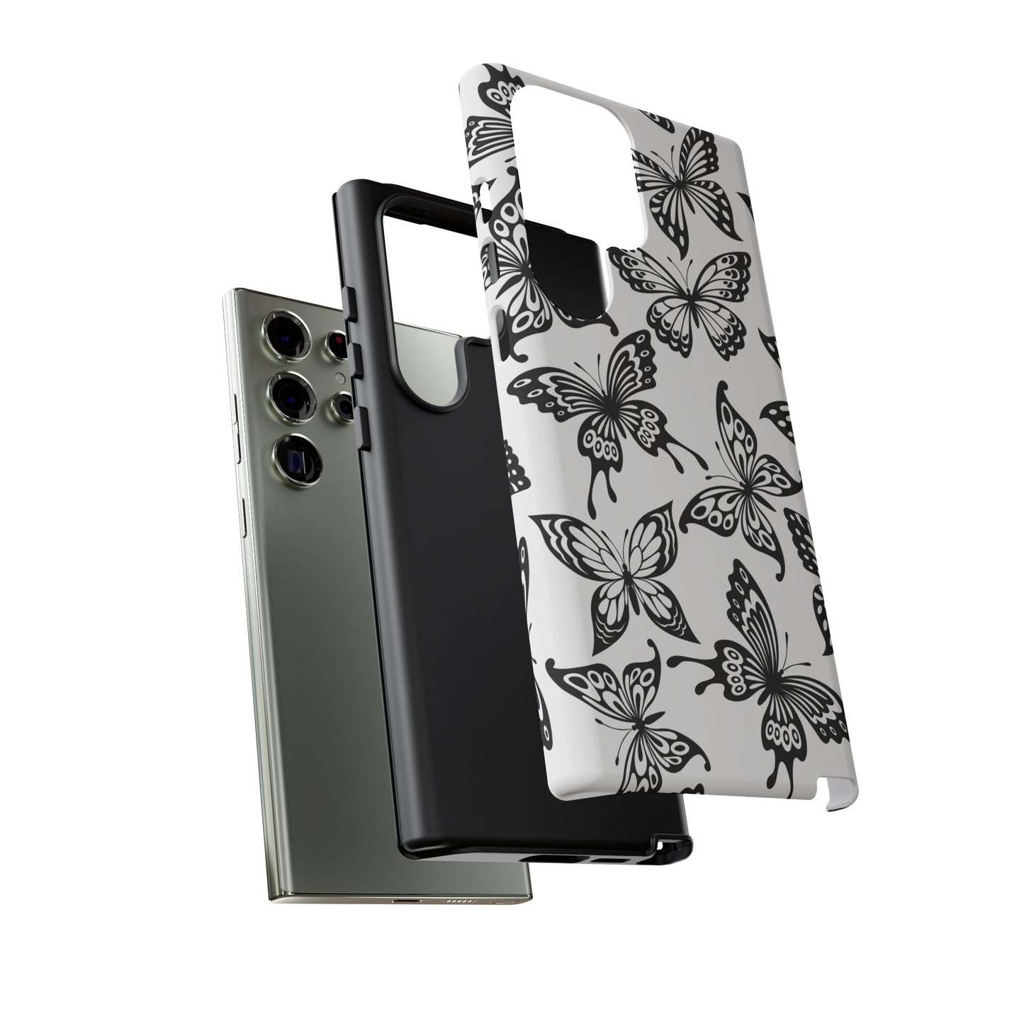 Monochrome Butterfly Pattern Samsung Galaxy  Case – Dual-Layer Protection with Matte Finish