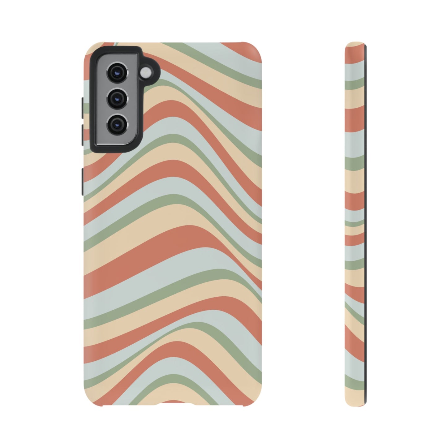 Vintage Earthy Waves Samsung Galaxy Case – Retro 70s-Inspired in Warm Green, Cream, and Rust