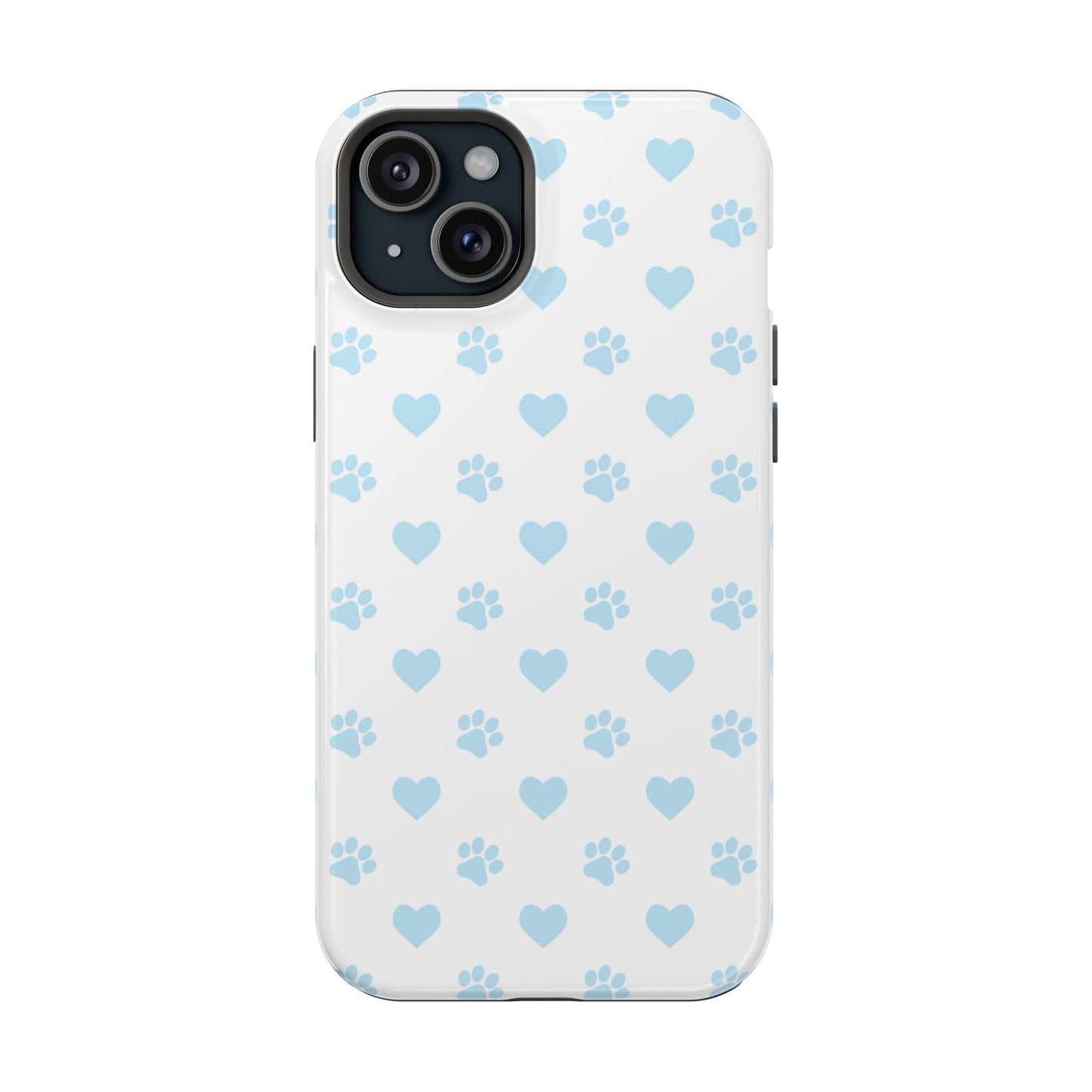 Light Blue Paw Prints & Hearts – MagSafe iPhone Case for Pet Lovers