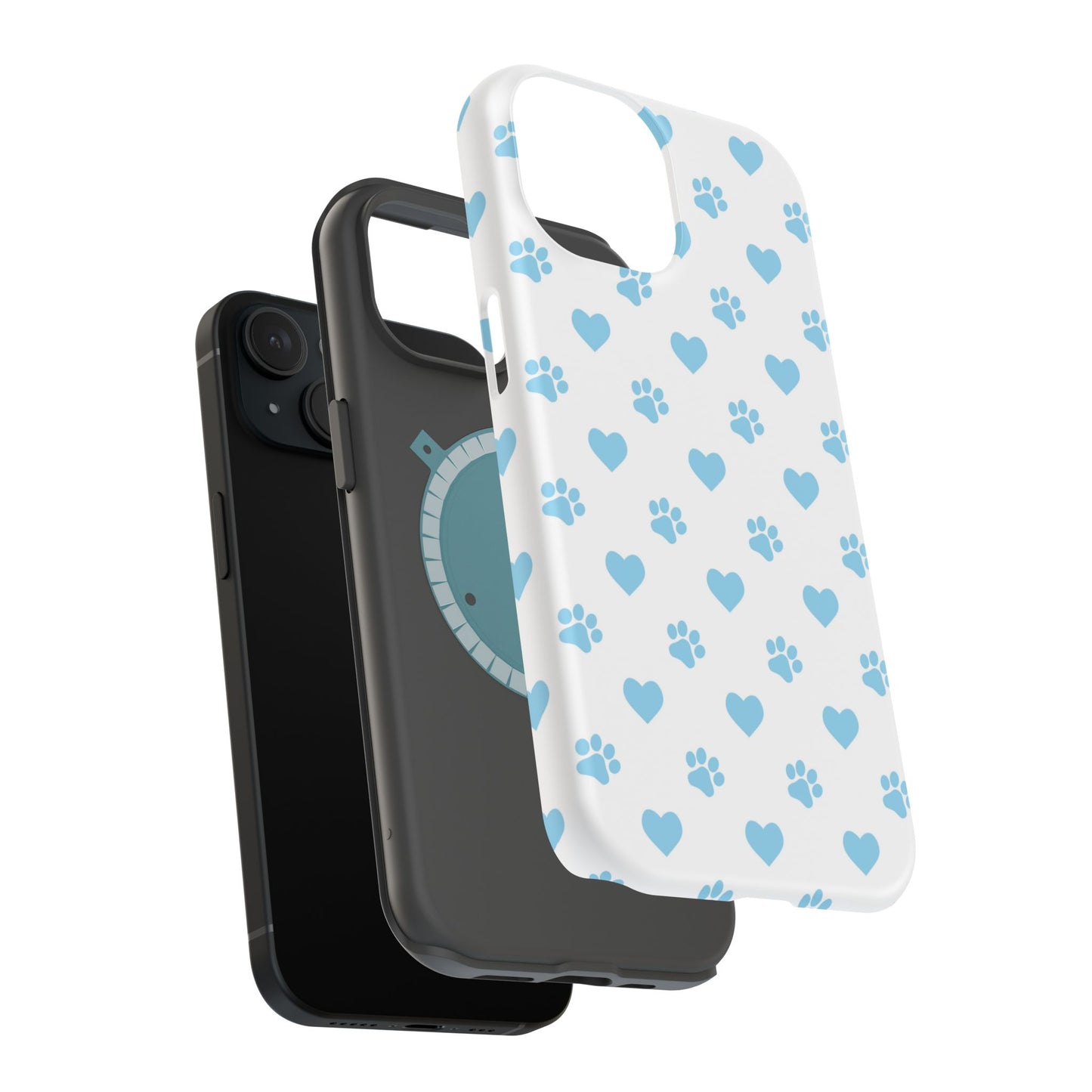 Blue Paw Prints & Hearts – MagSafe iPhone Case with Adorable Pet-Lover Design