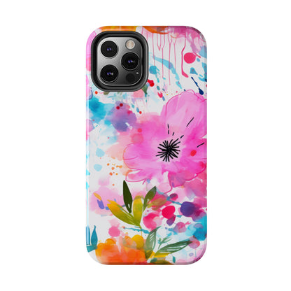 Color Splash Pink & Orange Watercolor Floral - iPhone Case