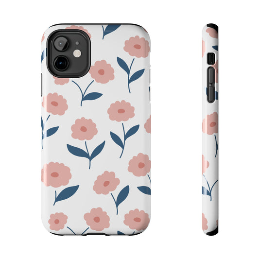 Playful Pink Floral Tough iPhone Case – Soft Pastel Design, Slim & Shockproof