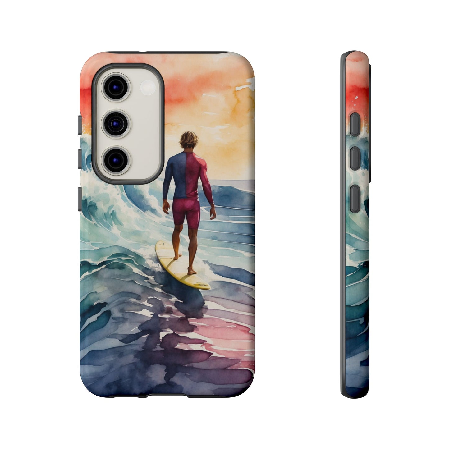 Surfer’s Sunset Wave Samsung Galaxy Case – Vibrant Watercolor Design