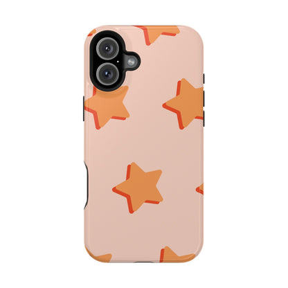 Retro Orange Stars MagSafe iPhone Case – Shock-Resistant, Smooth Matte Finish, Dual-Layer Design