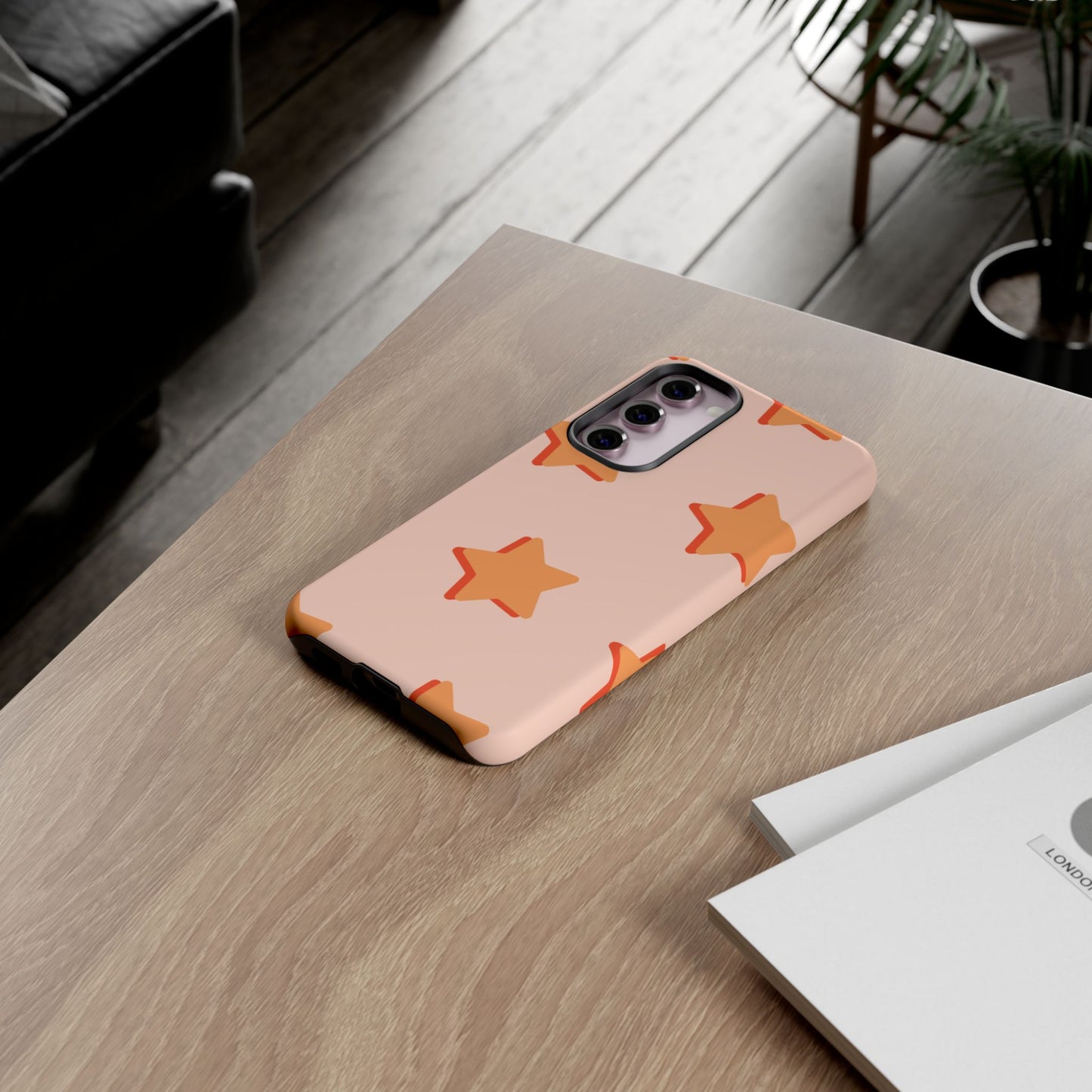 Retro Orange Stars Samsung Galaxy Case – Shock-Resistant, Smooth Matte Finish, Dual-Layer Design