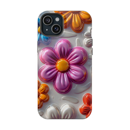 Glossy 3D Floral MagSafe iPhone Case – Colorful Flower Pattern, Durable Protection