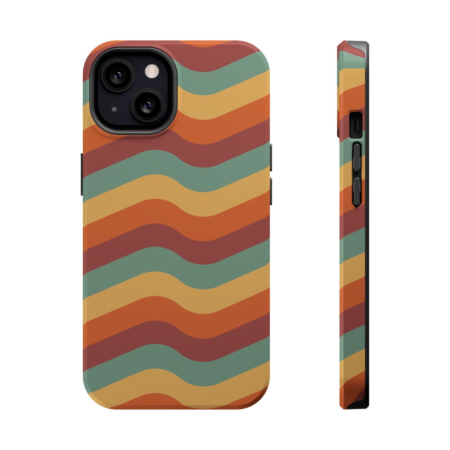 Retro Vibe Wavy Stripes MagSafe iPhone Case – 70s-Inspired in Teal, Orange, and Rust