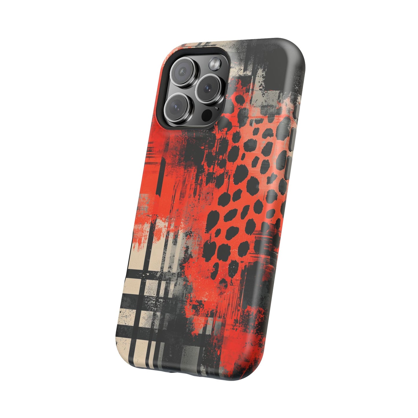 MagSafe iPhone Case: Cheetah Plaid – Red & Black Pattern