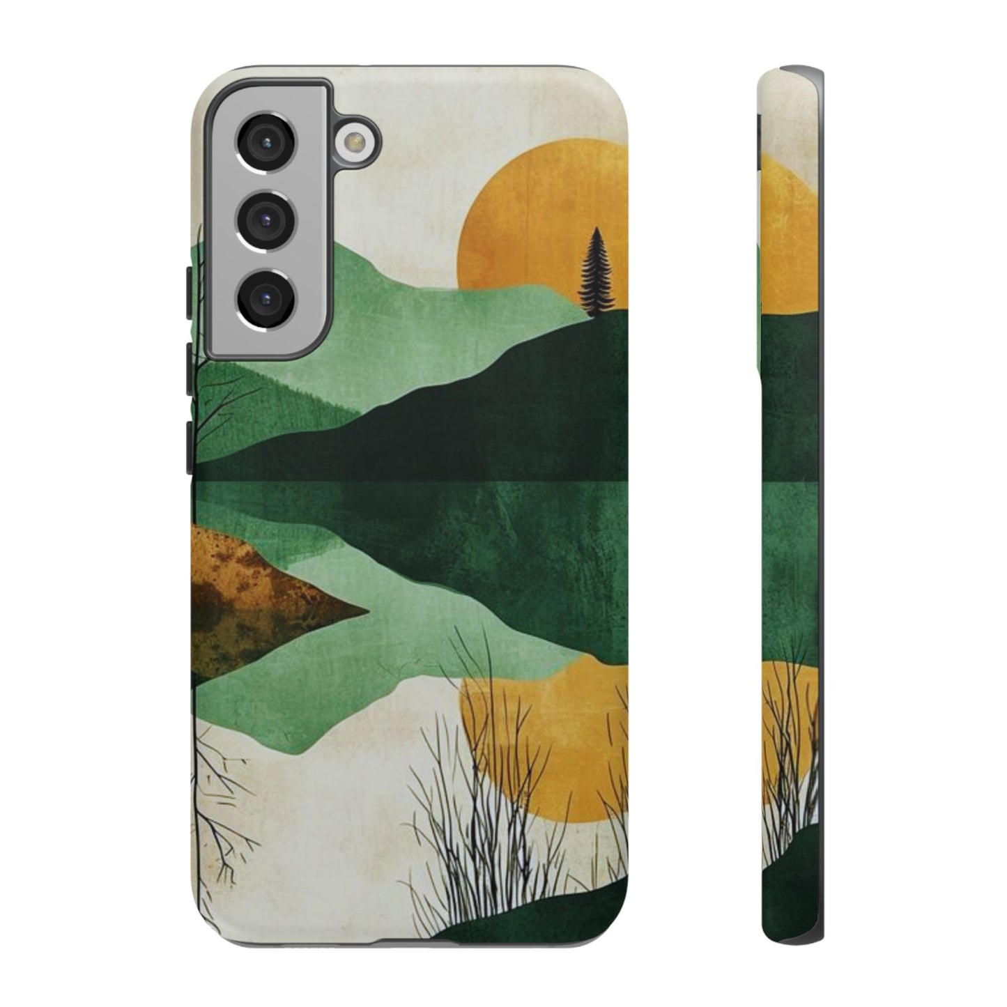 Retro Mountain Sunrise Samsung Galaxy Case – Minimalist Landscape Design, Dual-Layer Protection