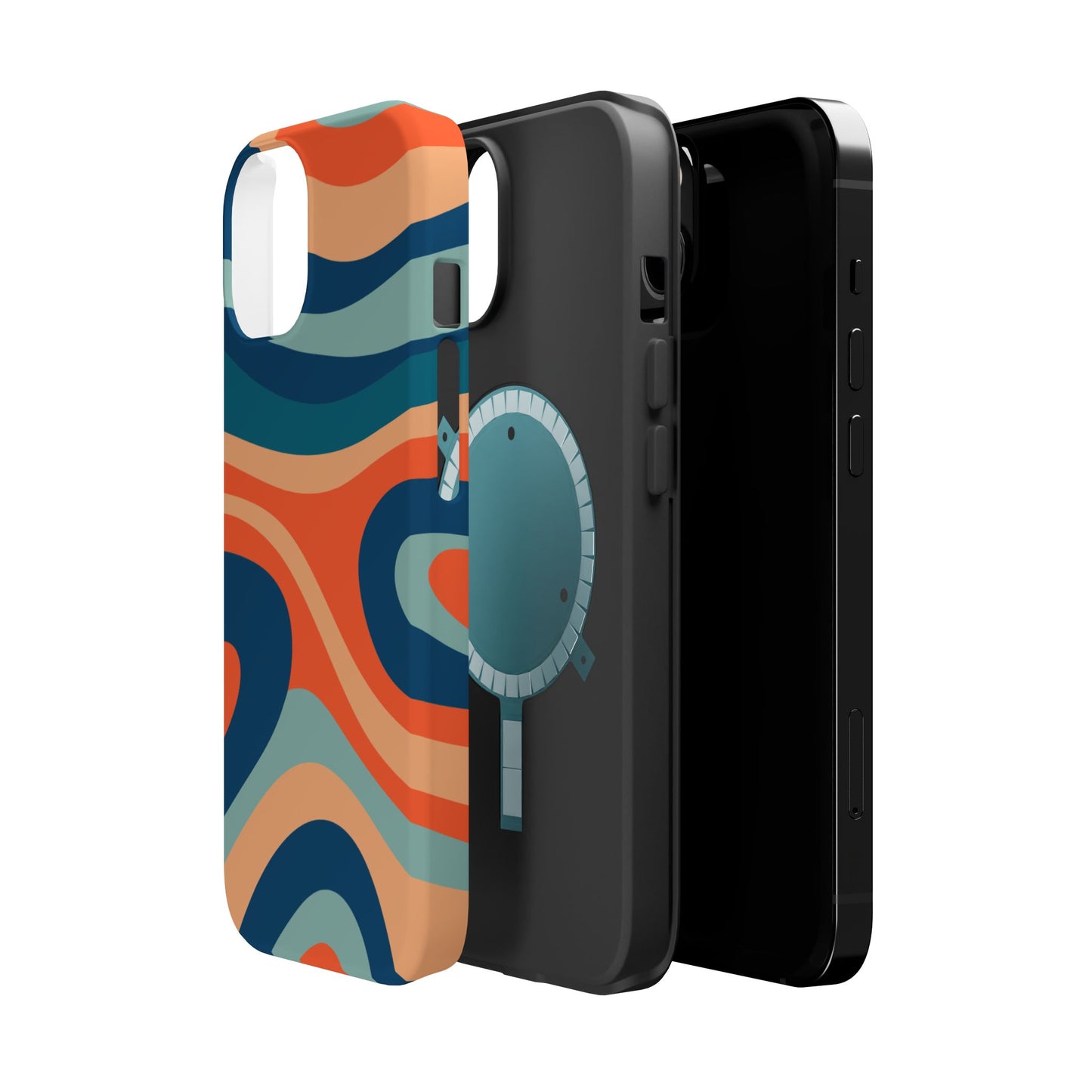 Retro Vibe Wavy Stripes MagSafe iPhone Case – 70s-Inspired in Teal, Orange, and Rust