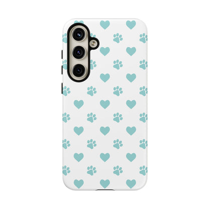 Mint Green Paw Print & Heart Samsung Galaxy Case – Cute Pet Lover’s Design