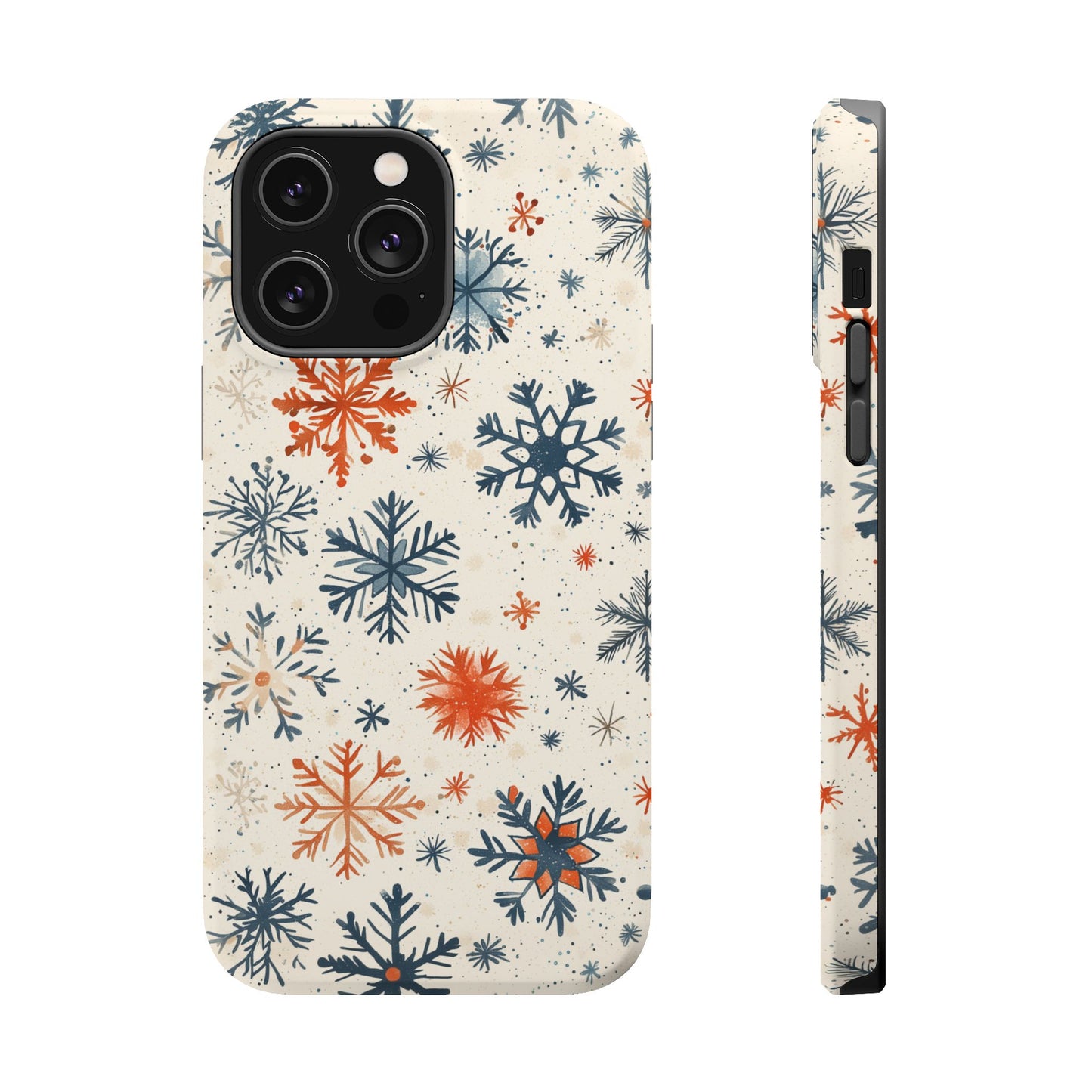 Rustic Orange and Blue Snowflake Pattern – MagSafe iPhone Series Case