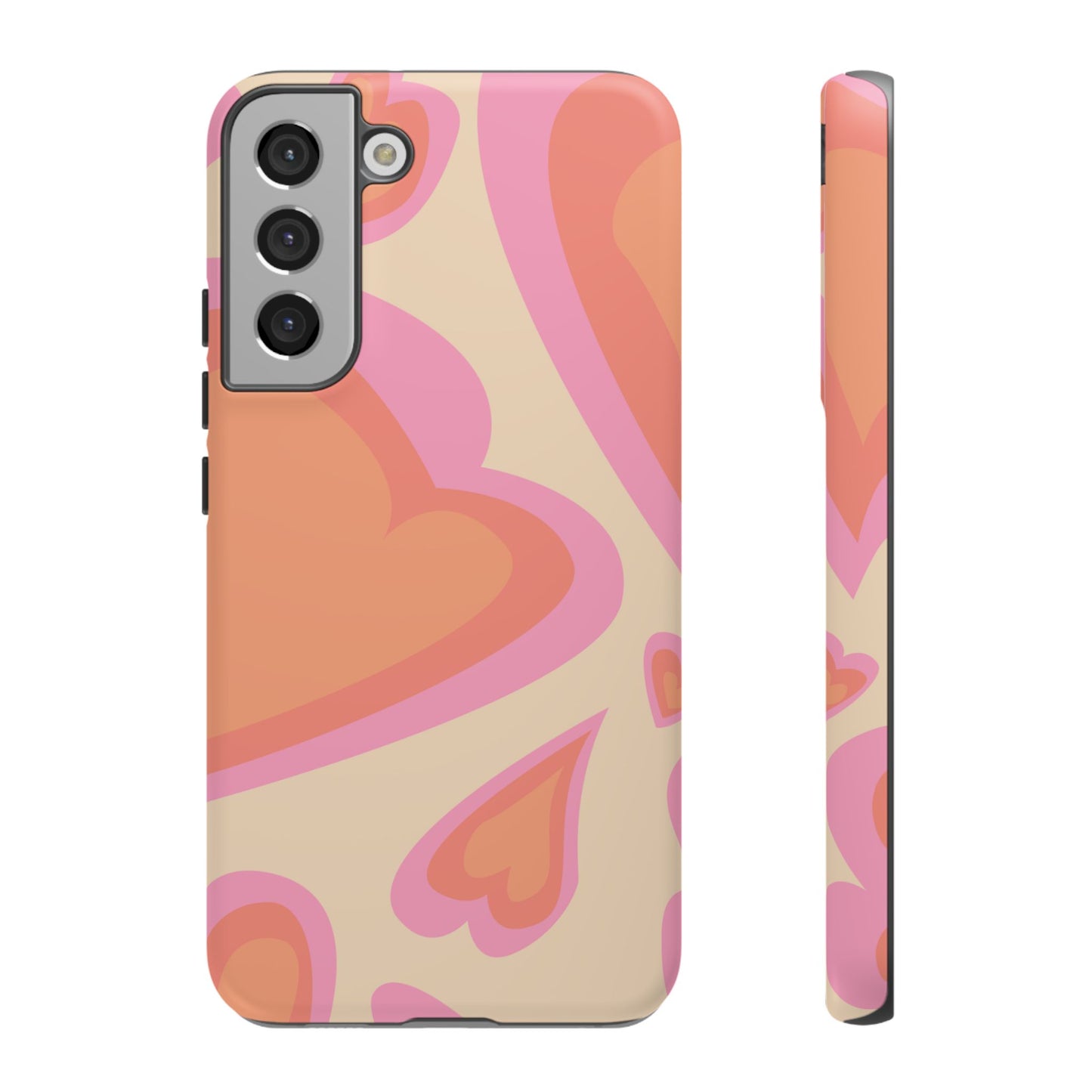 Retro Pink Hearts Samsung Galaxy Case – Shock-Resistant, Matte Finish, Dual-Layer Protection