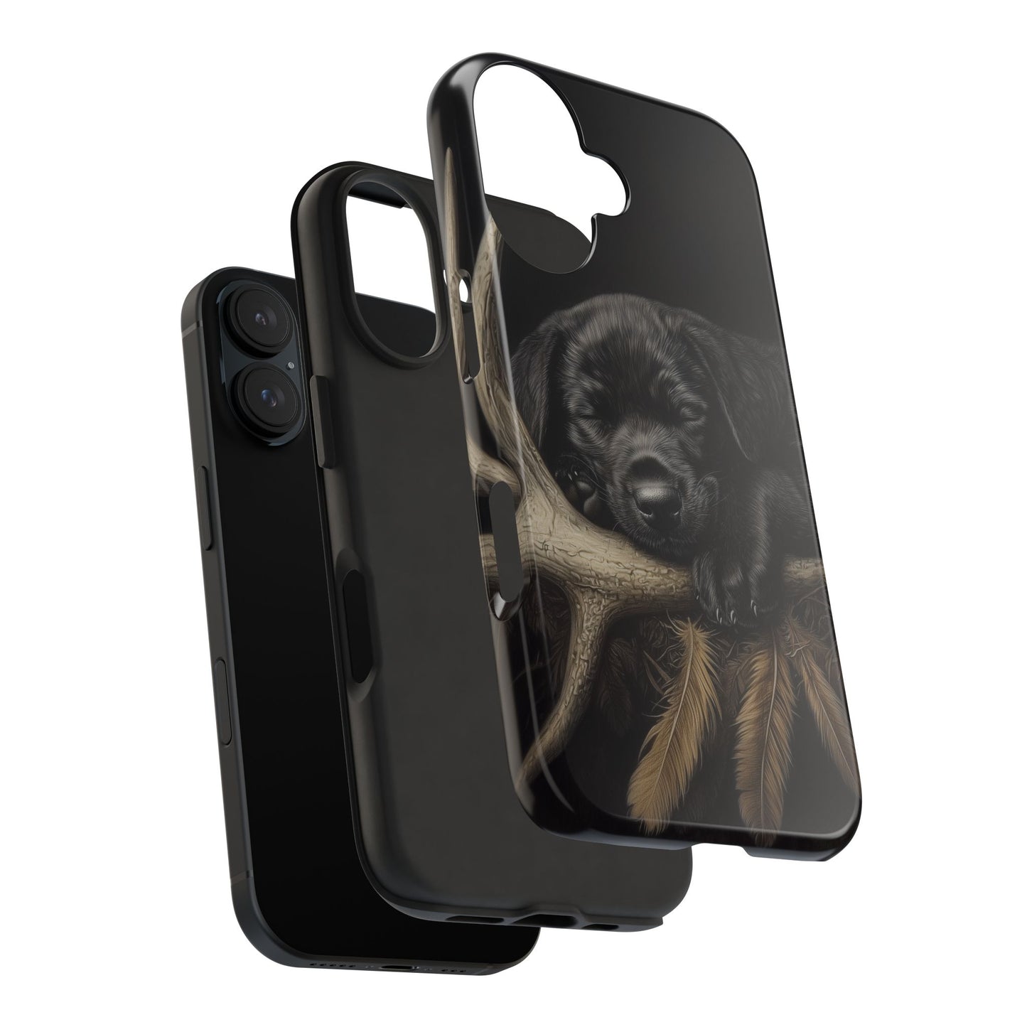 Adorable Black Labrador Puppy on Feathers iPhone Case