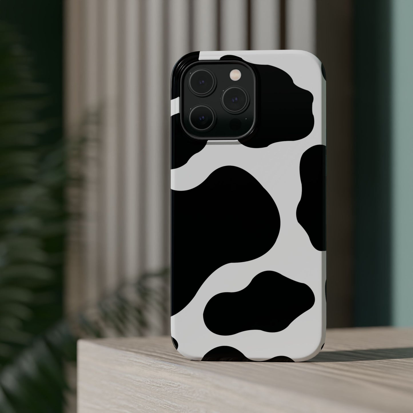 Chic Cow Print Tough Magsafe iPhone Case – Trendy Monochrome Animal Pattern with Dual-Layer Protection