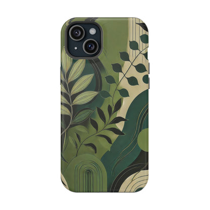 Abstract Green Leaves MagSafe iPhone Case - Nature-Inspired Protective Cover