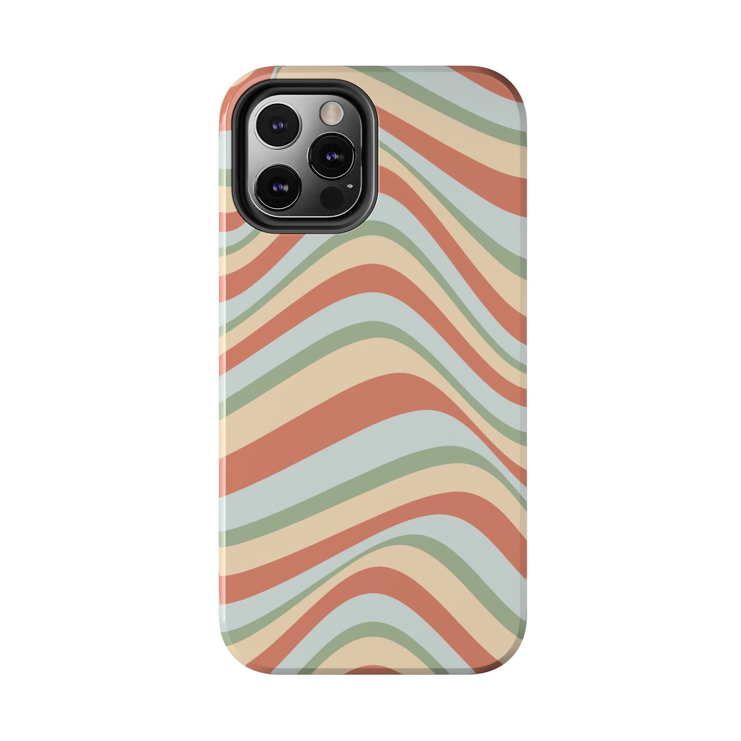 Vintage Earthy Waves iPhone Case – Retro 70s-Inspired in Warm Green, Cream, and Rust