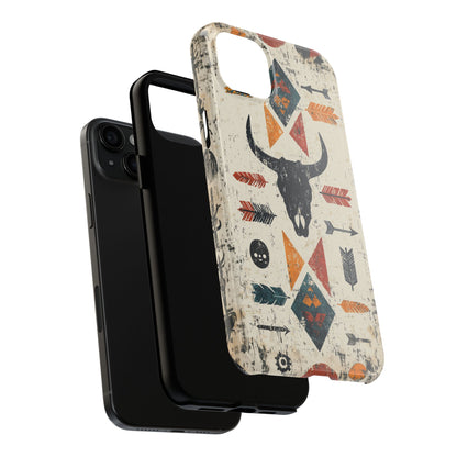 Tribal Bull Skull & Arrows Tough iPhone Case – Rustic Western Design, Dual - Layer Protection - BOGO Cases