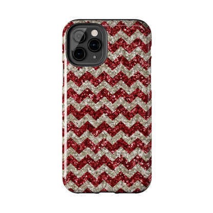 Sparkling Red & White Chevron – Glitter Illusion iPhone Case