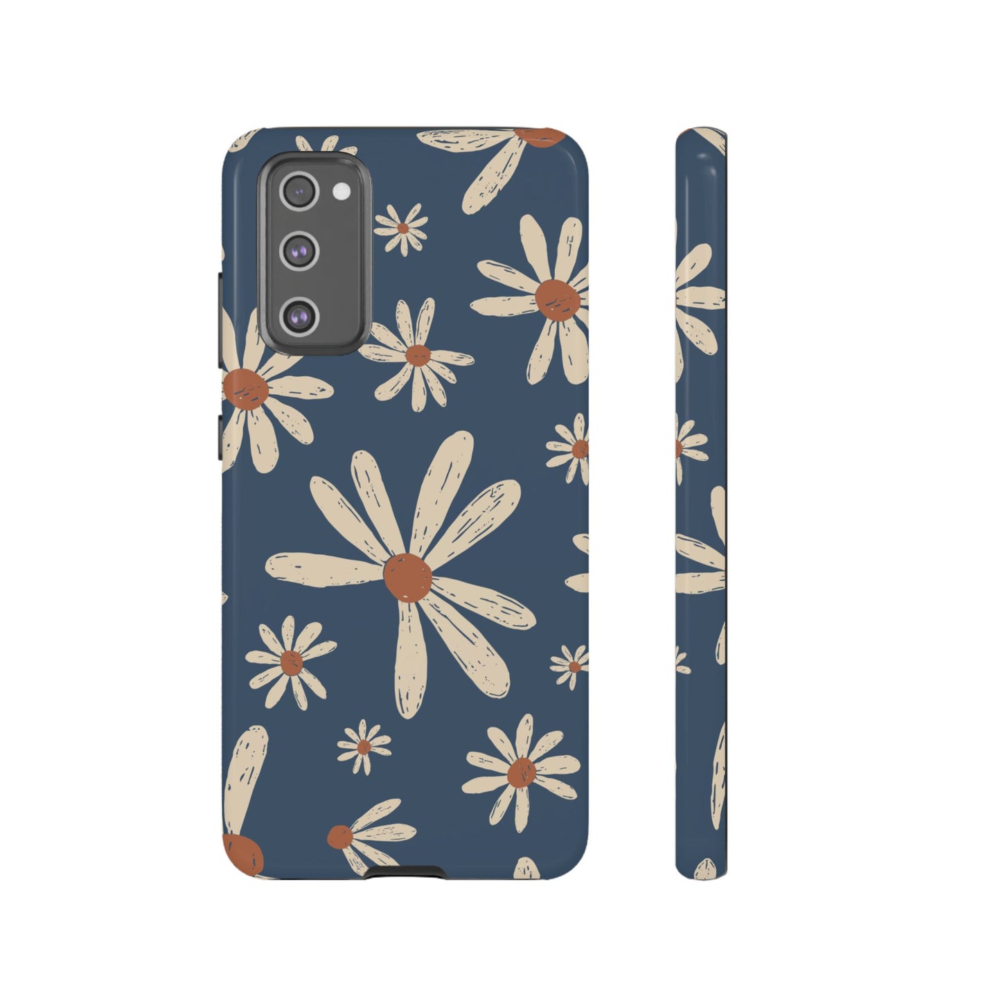 Vintage Daisies Samsung Galaxy Case – Navy Blue Floral Design, Scratch - Resistant with Shock - Absorbing Bumper - BOGO Cases