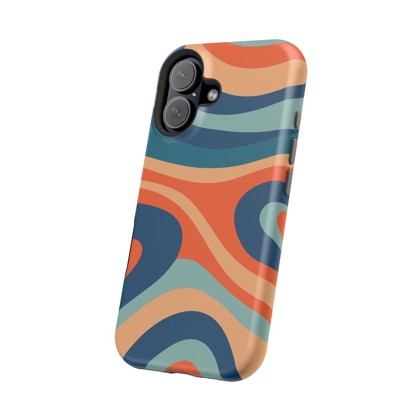 Retro Vibe Wavy Stripes MagSafe iPhone Case – 70s-Inspired in Teal, Orange, and Rust