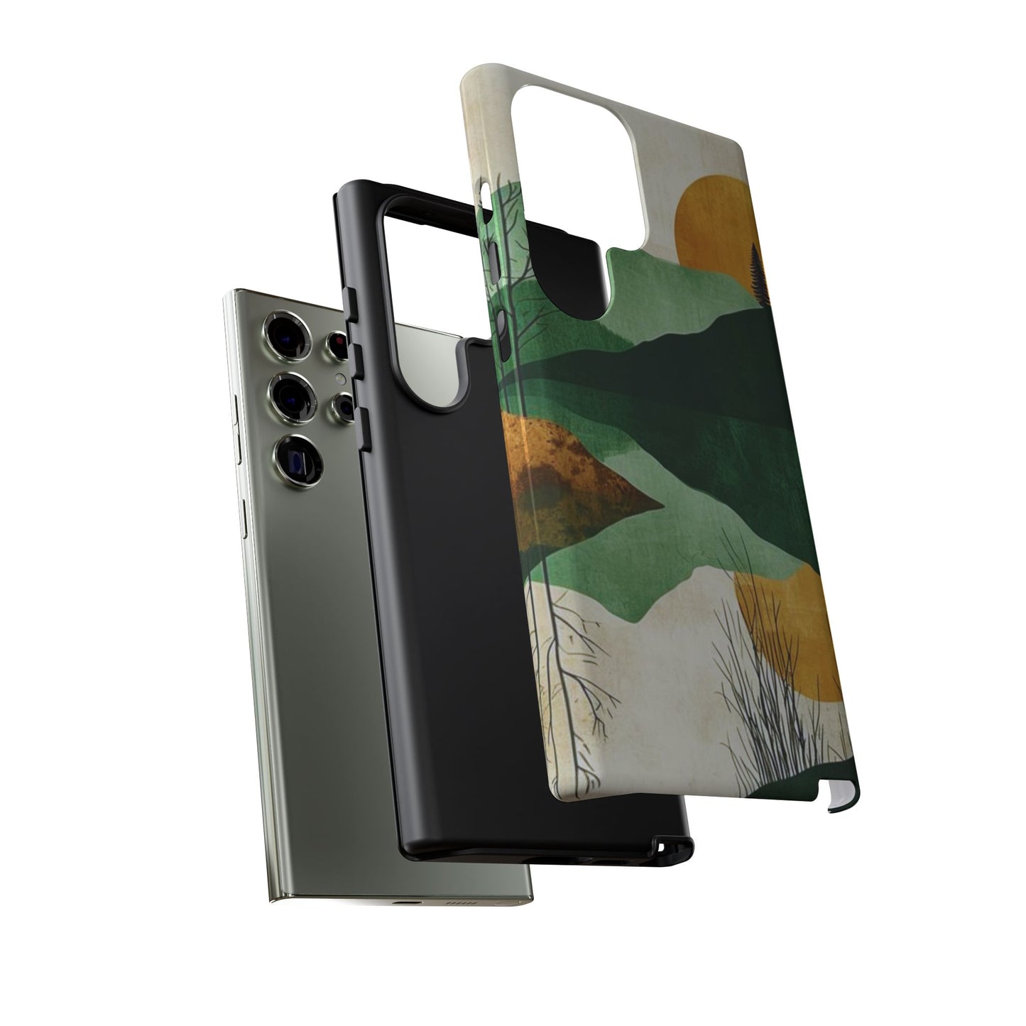 Retro Mountain Sunrise Samsung Galaxy Case – Minimalist Landscape Design, Dual-Layer Protection