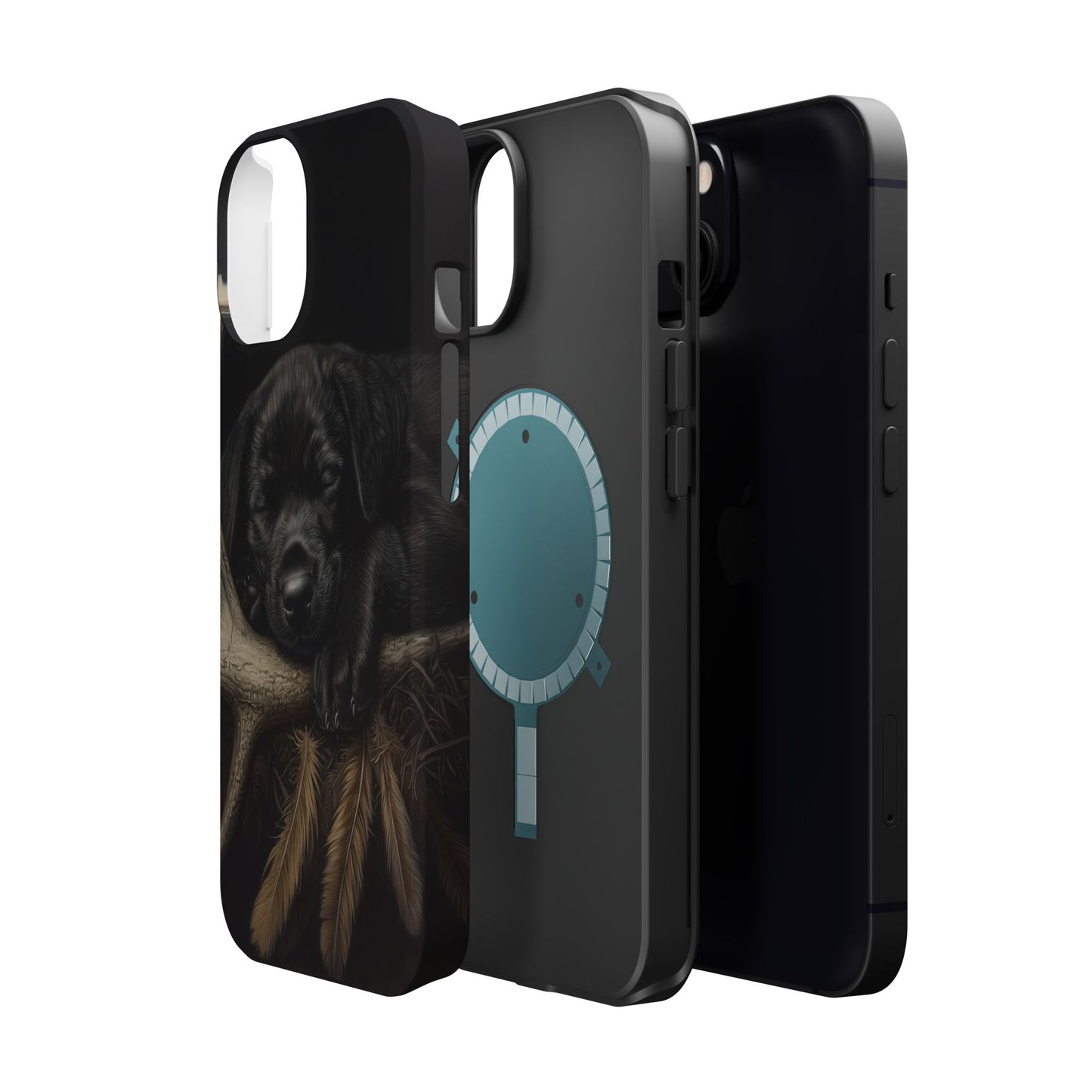 Adorable Black Labrador Puppy on Feathers MagSafe iPhone Case