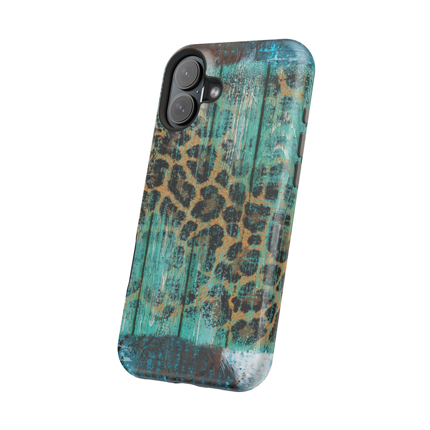 Turquoise Rustic Leopard Wood - MagSafe  iPhone Series Case