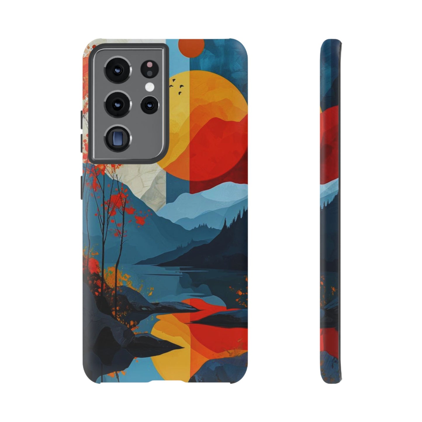 Abstract Autumn Landscape Samsung Galaxy Case – Bold Colorful Sunset Design, Dual-Layer Protection