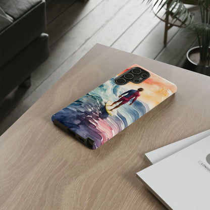 Surfer’s Sunset Wave Samsung Galaxy Case – Vibrant Watercolor Design