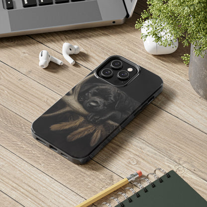 Adorable Black Labrador Puppy on Feathers iPhone Case