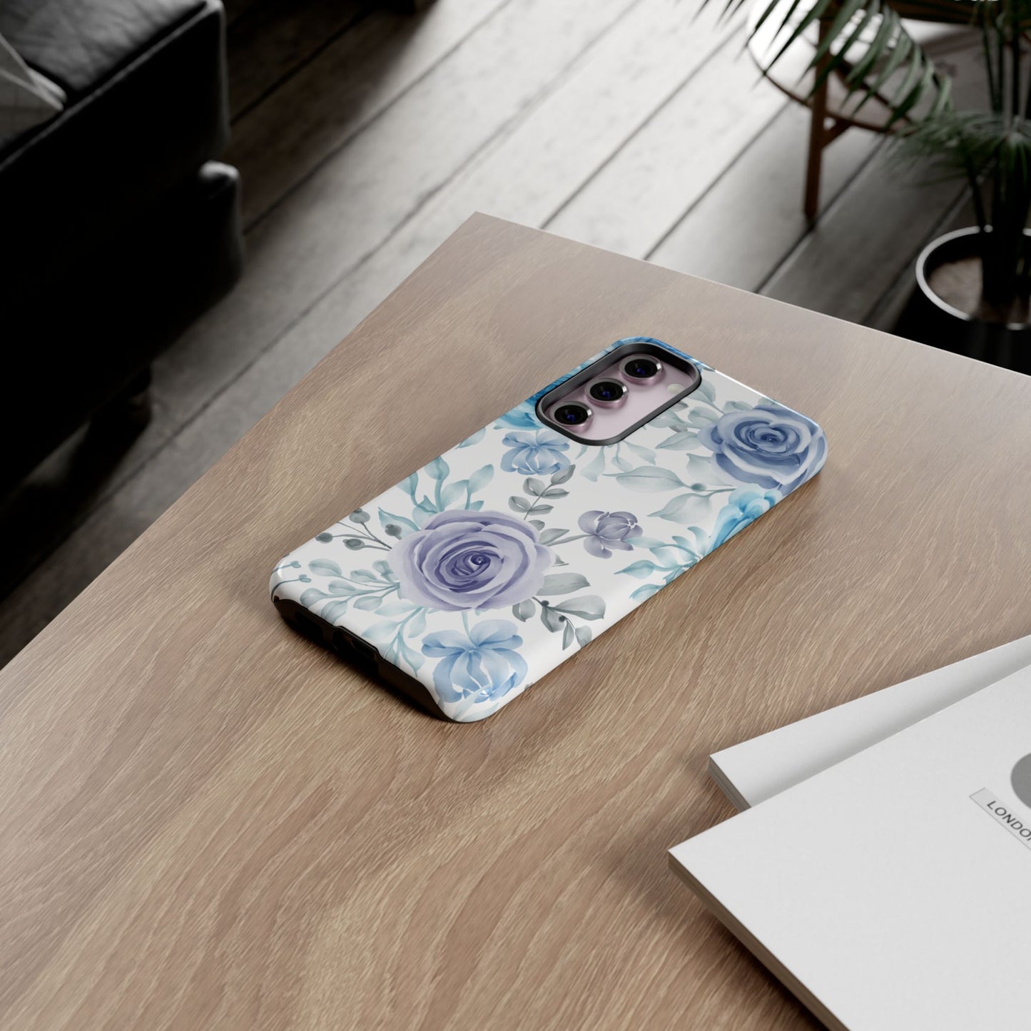 Elegant Blue & Violet Roses Samsung Galaxy Case – Artistic Floral Design for Stylish Protection