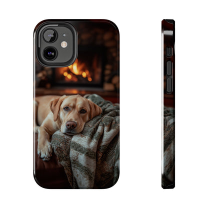 Cozy Labrador by Fireplace iPhone Case – Rustic Cabin Protective Cover