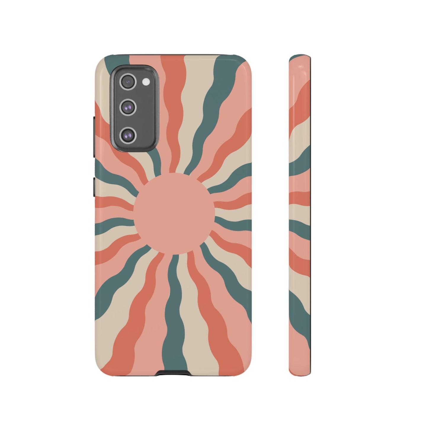 Retro Sunburst Samsung Galaxy Case – Bold 70s-Inspired Waves in Coral, Teal, and Cream