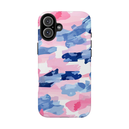 iPhone Case: Dynamic Pink & Navy Brushstroke Art