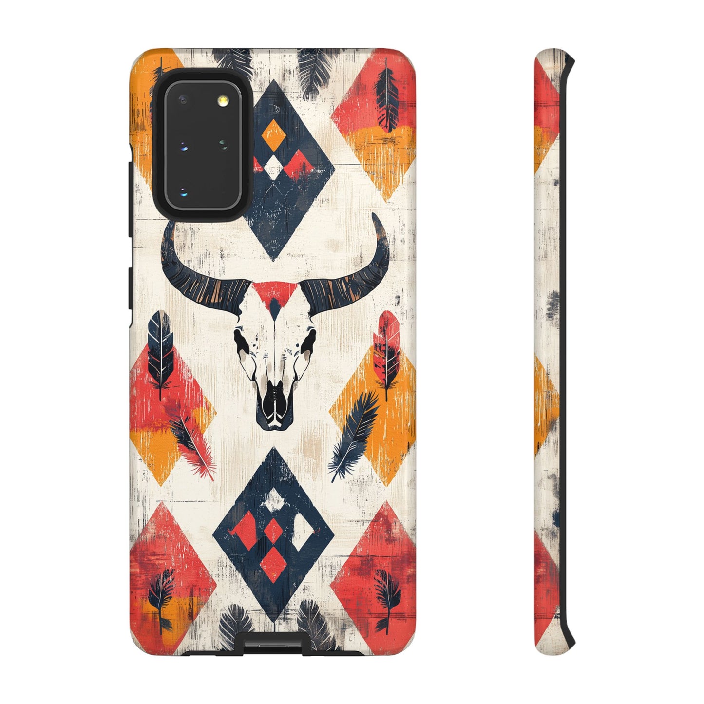 Western Bull Skull & Feathers Tough Samsung Galaxy Case – Bold Tribal Design, Dual - Layer Protection - BOGO Cases