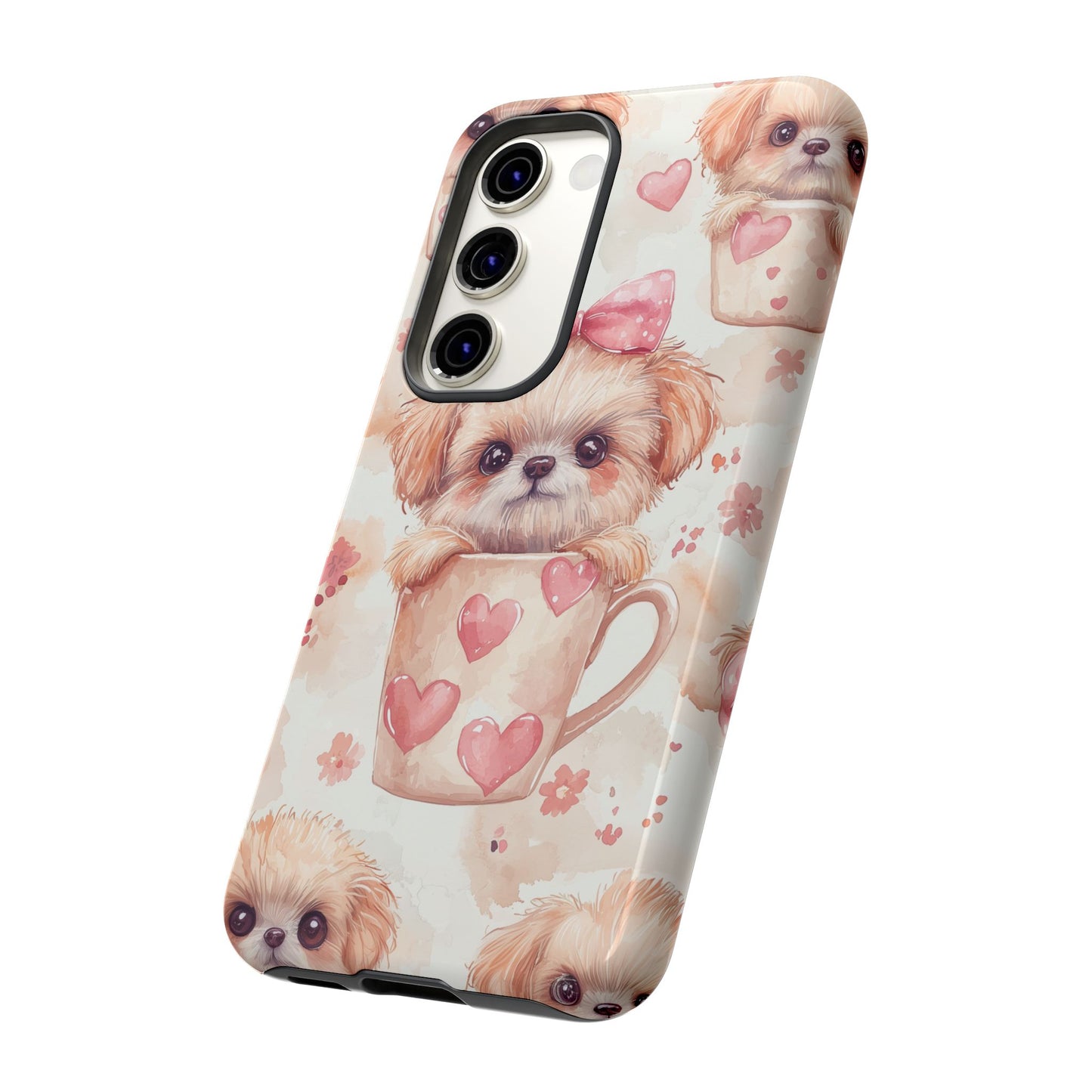 Adorable Puppy in Teacup Samsung Galaxy Case – Tough, Dual-Layer Protection with Cute Pink Bow Design