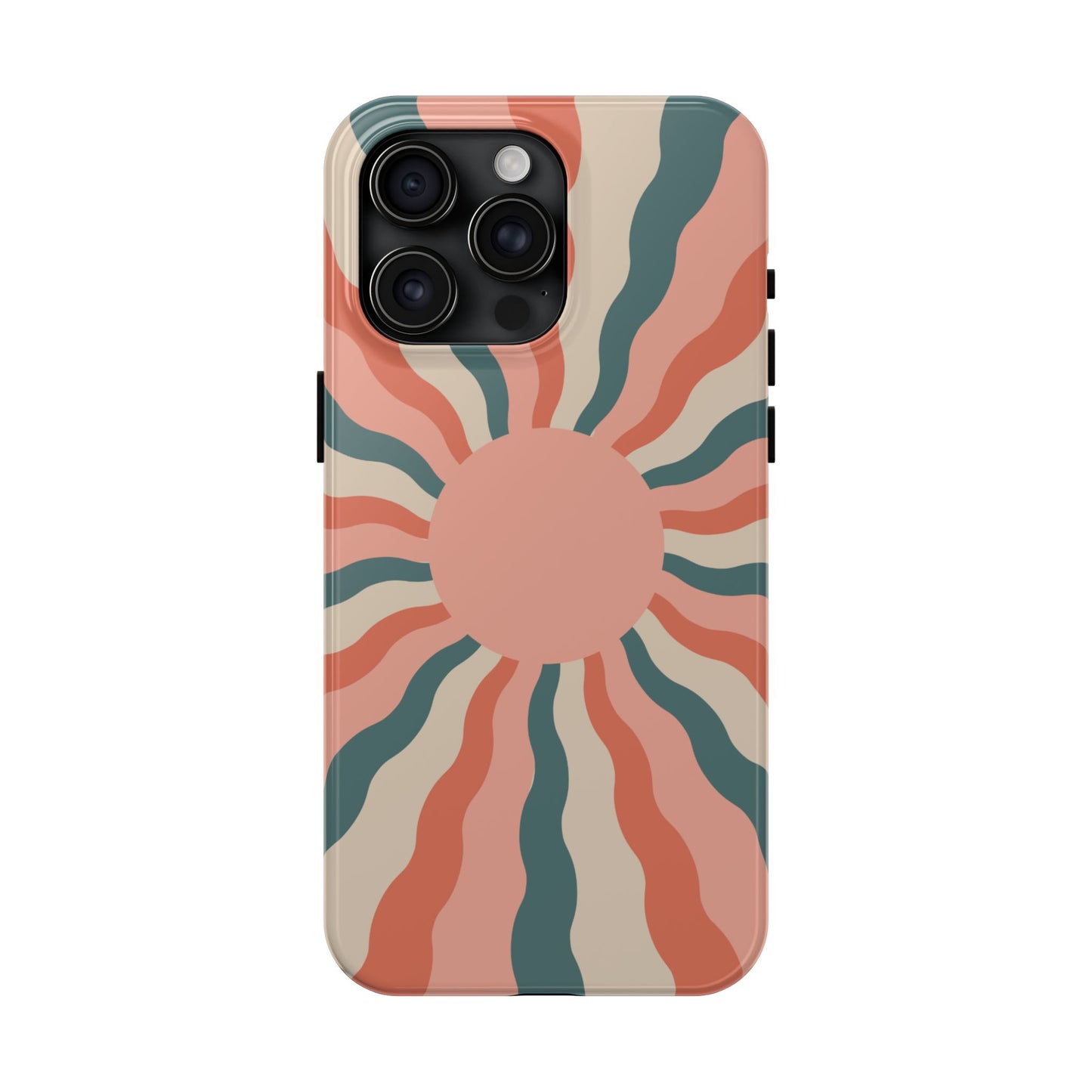 Retro Sunburst iPhone Case – Bold 70s-Inspired Waves in Coral, Teal, and Cream