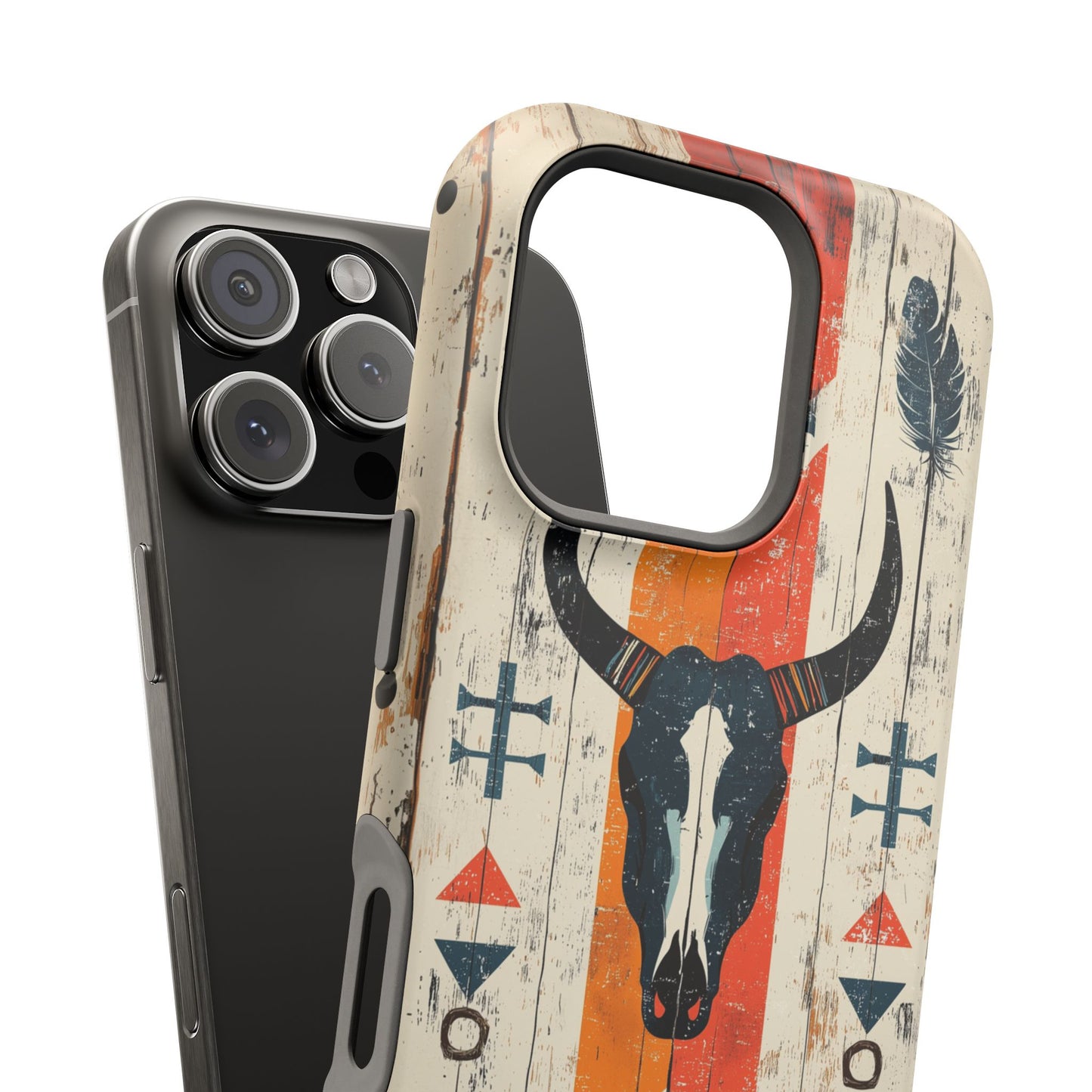 Rustic Western Bull Skull Tough MagSafe iPhone Case – Distressed Wood Design, Dual-Layer Protection