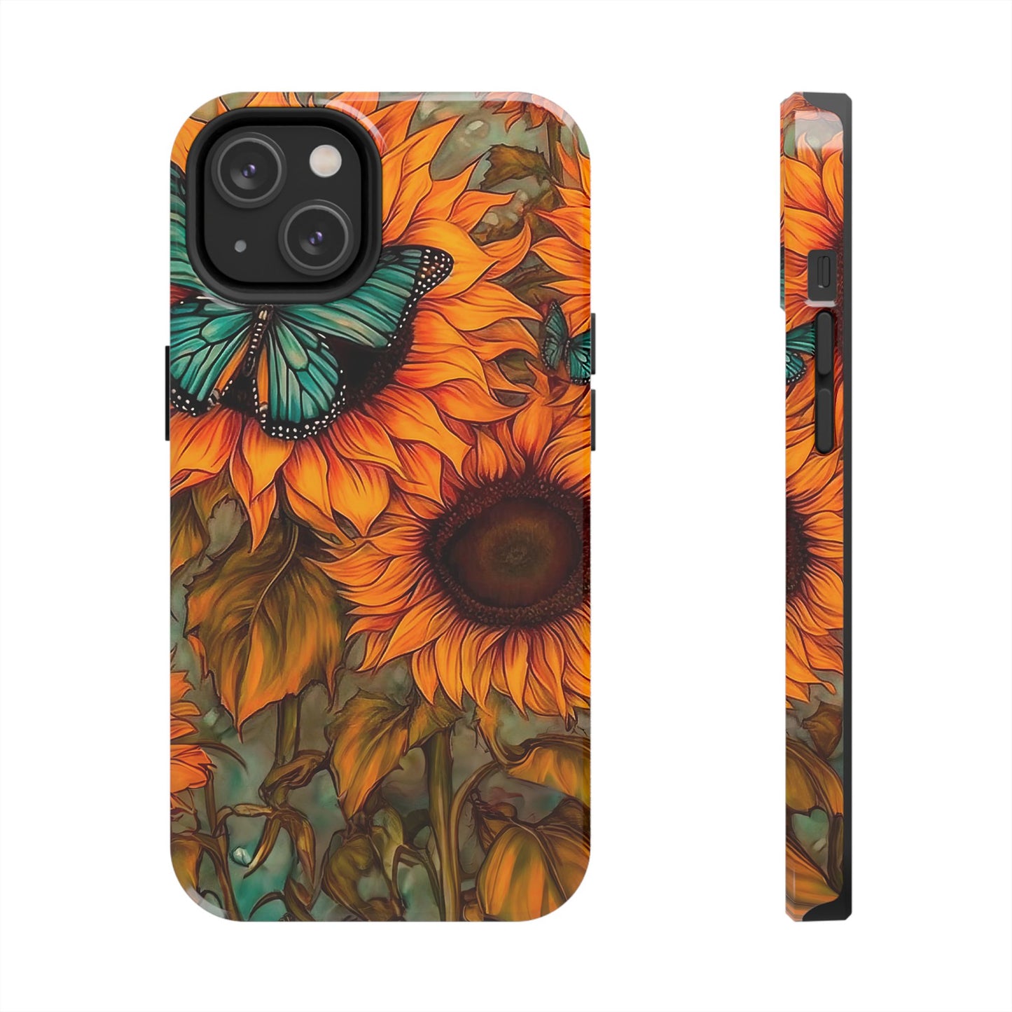 Vintage Blue Butterfly & Sunflower Art – iPhone Case