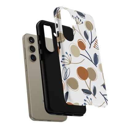 Modern Botanical Berries Tough Samsung Galaxy  Case – Earthy Tones & Navy Accents, Shock-Resistant