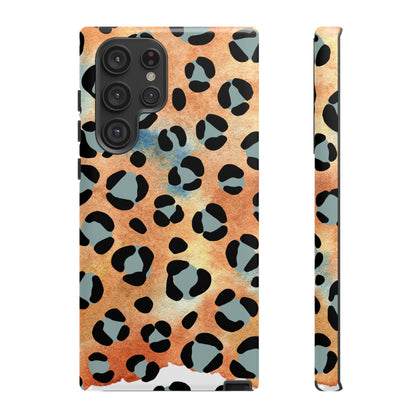 Sunset Watercolor Leopard Print Tough Samsung Galaxy Case – Artistic Animal Pattern with Dual-Layer Protection