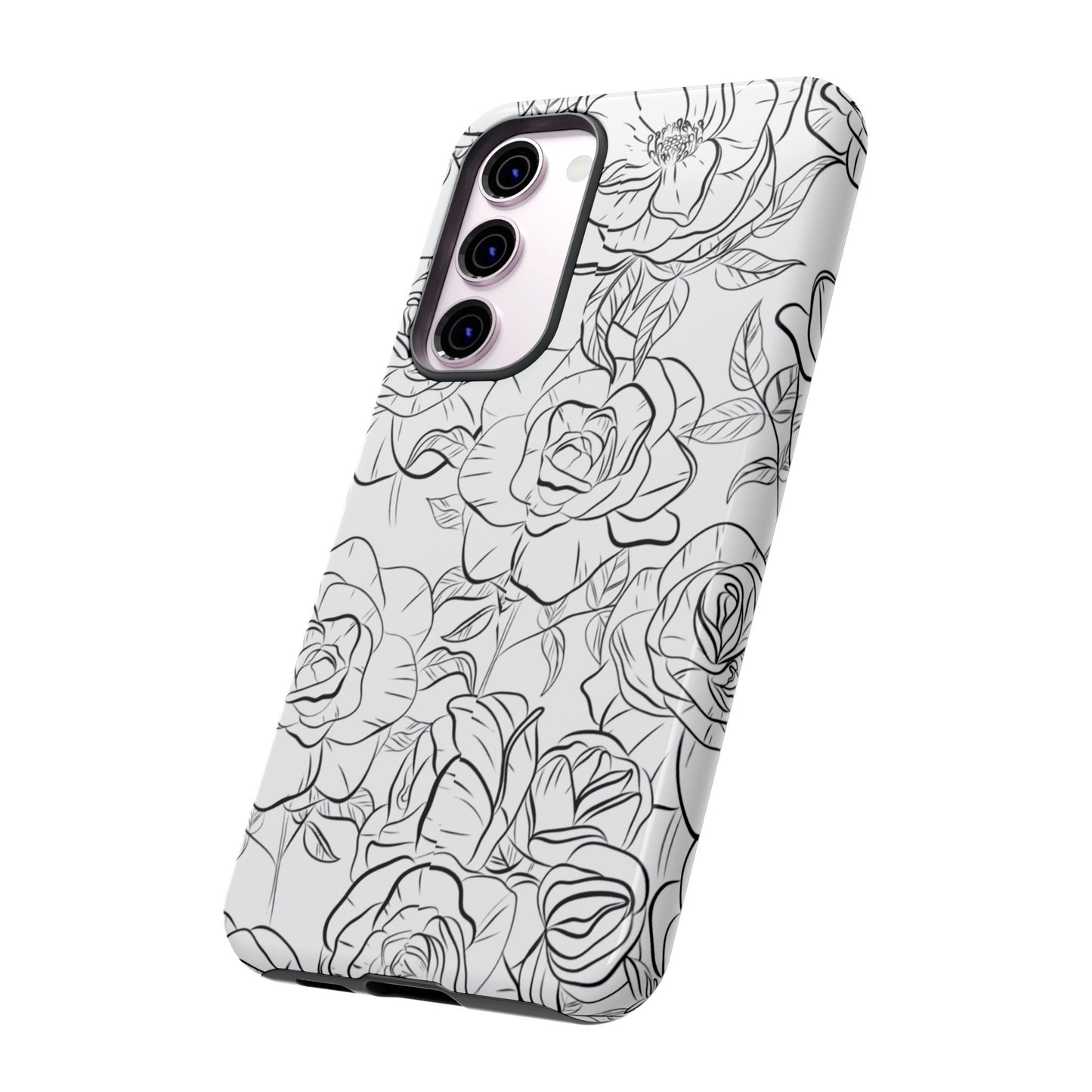 Monochrome Rose Garden Tough Samsung Galaxy Case – Elegant Floral Line Art with Dual-Layer Protection