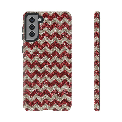 Sparkling Red & White Chevron – Glitter Illusion MagSafe iPhone Case