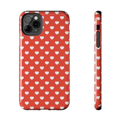 White Hearts on Red iPhone Case